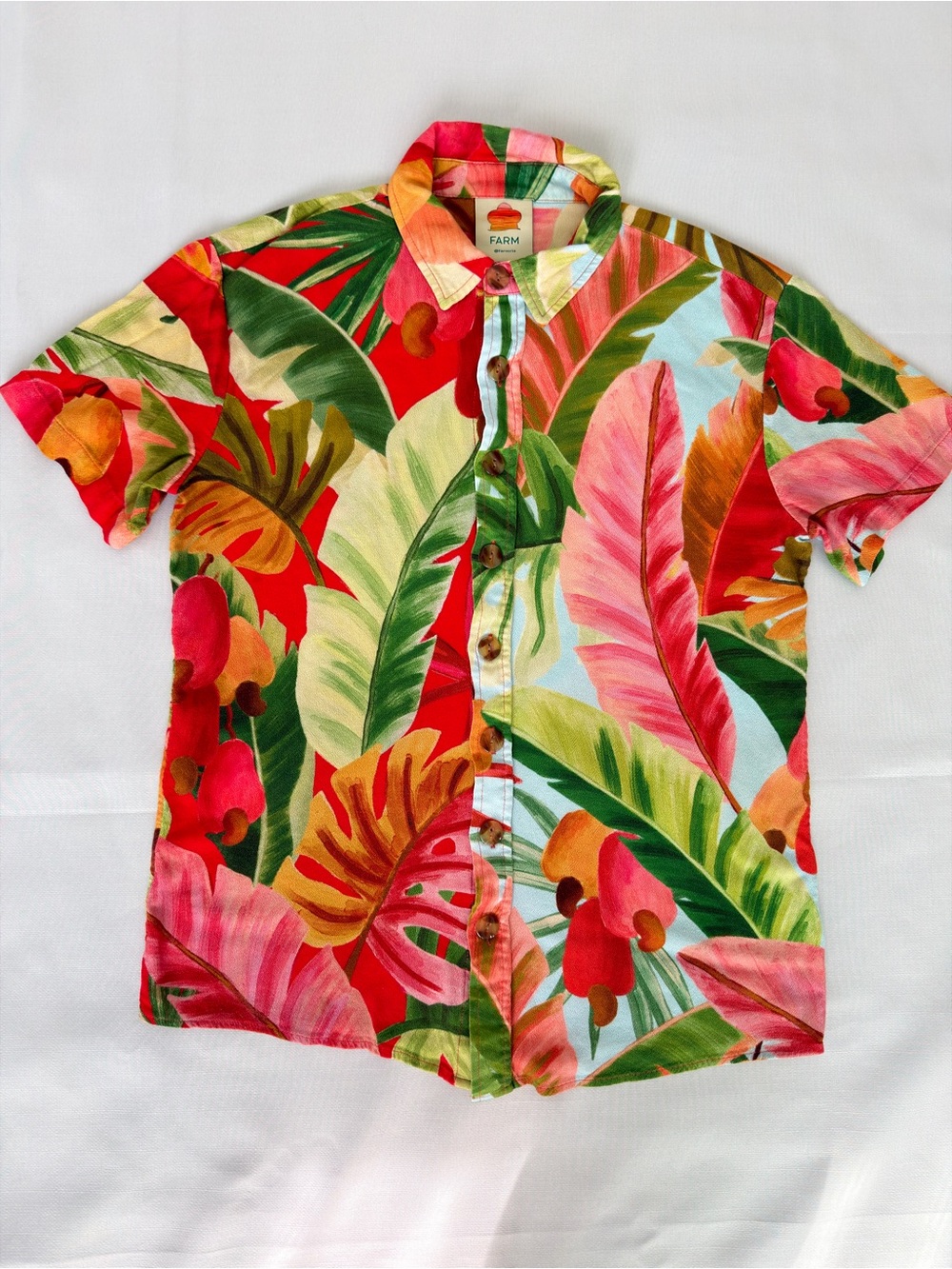 Farm Rio Tropical Print Button Up Shirt XS Rayon Unisex - Picture 8 of 10